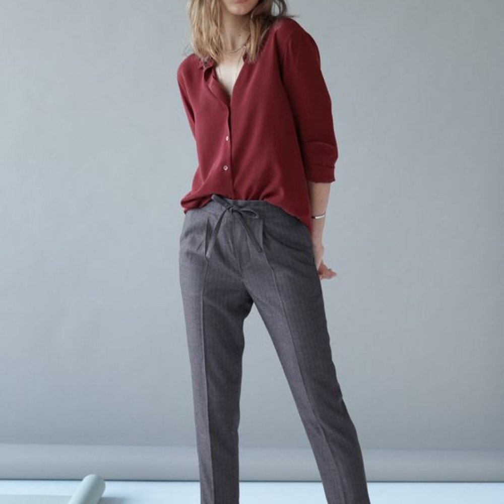 R Label Women's High Waist Straight Leg Dress Pants Gray Size L Pin Stripe